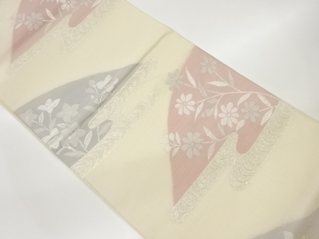 JAPANESE FUKURO OBI FOR SUMMER / WOVEN FLORAL PLANTS